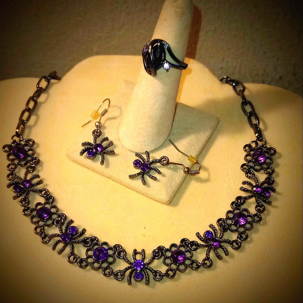 Gothic Spider Choker, Ring, & Earring Set
